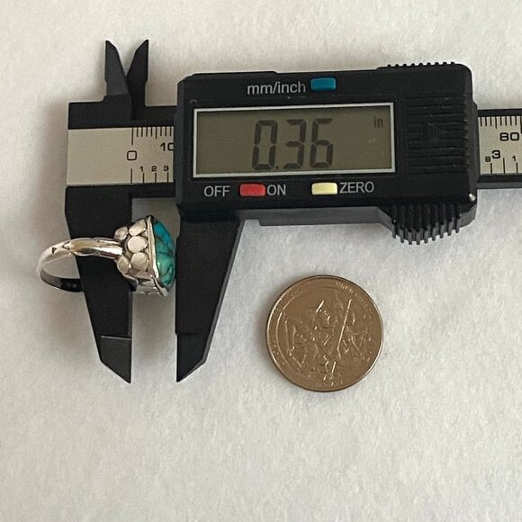 Sterling Silver 925 India Chunky Pebbled Bezel Set Square Turquoise Ring Sz 8 - Picture 15 of 16